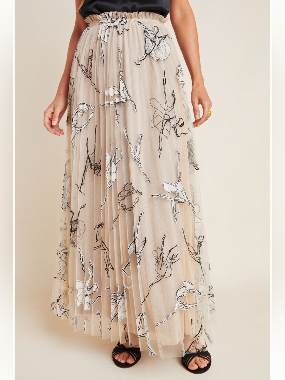 NWT Georgette Pleated Tulle Maxi Skirt